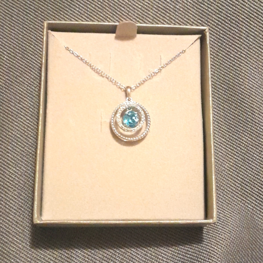 6.0mm Swiss Blue Topaz and Lab-Created White Sapphire Pendant in Sterling Silver
